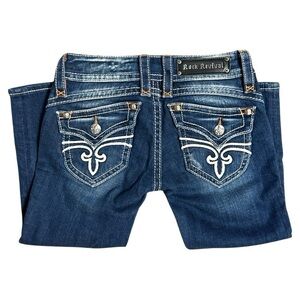 Rock Revival Stephanie Bling Mid Rise Easy Capri Cropped Jeans - Blue - Size 26